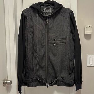 Orisue Convertible Coat Jacket Vest Removable Sleeves & Hood Black L